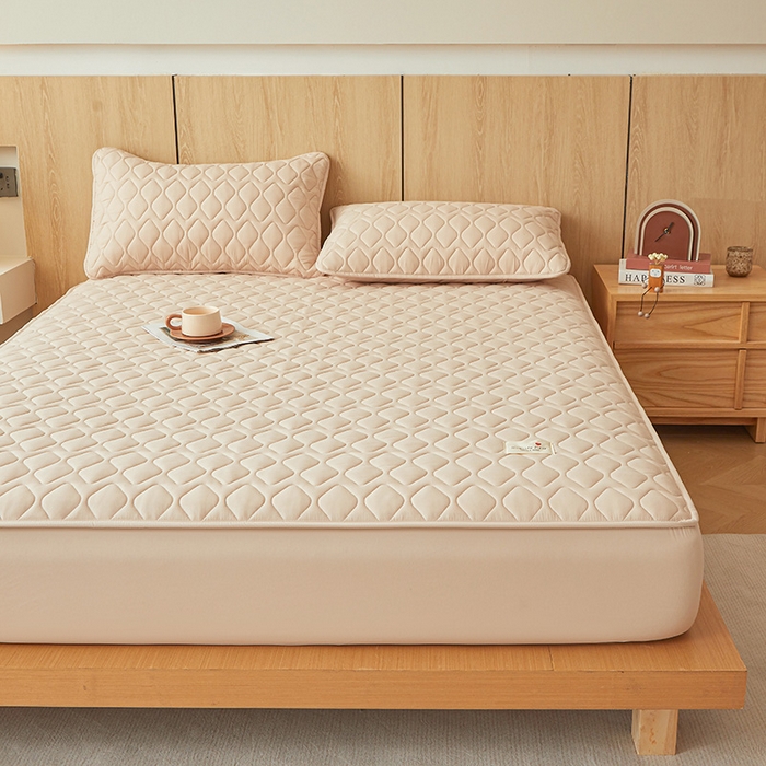 91家纺网 家纺一手货源 找家纺 3C 2025新款A类菱形格防水隔脏床笠-卡诺 卡诺-暖杏