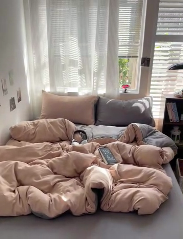 91家纺网 家纺一手货源 找家纺 森璐 2025新款水洗棉双拼四件套宿舍三件套床单被套枕套双拼-驼卡灰