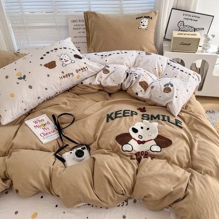 91家纺网 家纺一手货源 找家纺 （总）（买家秀 爆款花型长期款不断货）A类ins风水洗棉四件套云朵棉毛巾绣四件套水洗棉床笠四件套绣花四件套