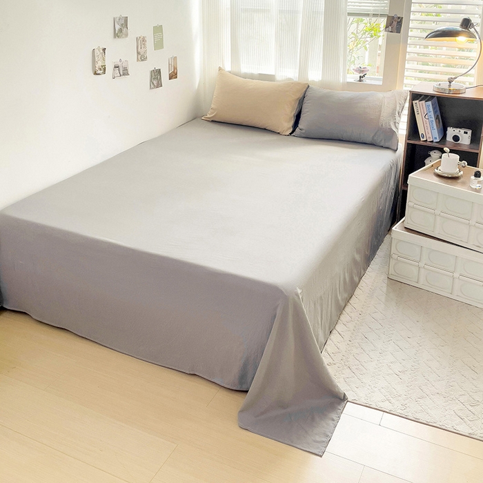 91家纺网 家纺一手货源 找家纺 森璐 2025新款水洗棉双拼四件套宿舍三件套床单被套枕套双拼-驼卡灰