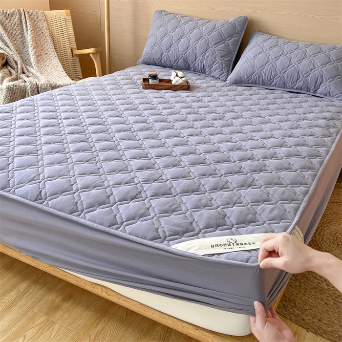 91家纺网 家纺一手货源 找家纺 3C 2024新款A类全棉抗菌防水床笠 全棉防水-蓝灰色