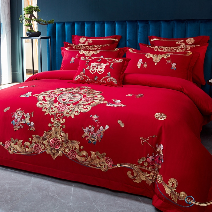 91家纺网 家纺一手货源 找家纺 东方合美（原：皇家传奇） 2023新款40s全工艺喷气刺绣纯棉婚庆多件套-系列三 多子多福