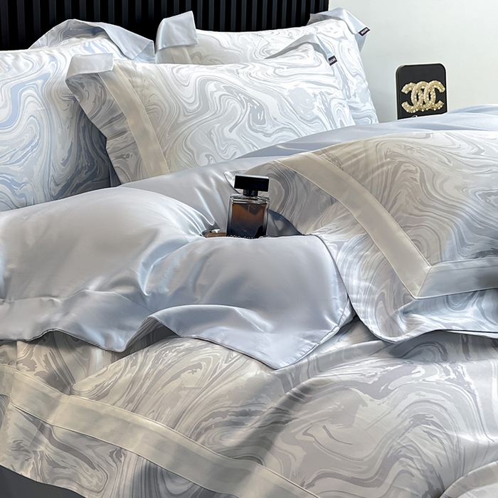 91家纺网 家纺一手货源 找家纺 春夏爆款全棉数码印花四件套纯棉轻奢风长绒棉床单被套时尚床上用品浮影 SM浮影-雅士灰