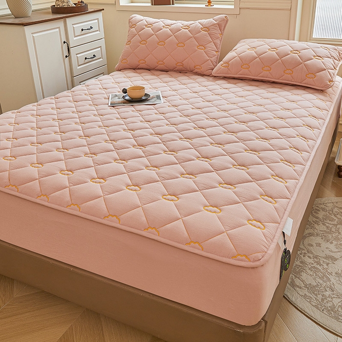 91家纺网 家纺一手货源 找家纺 3C 2024新款云朵全棉水洗棉床笠 云朵 浅豆沙