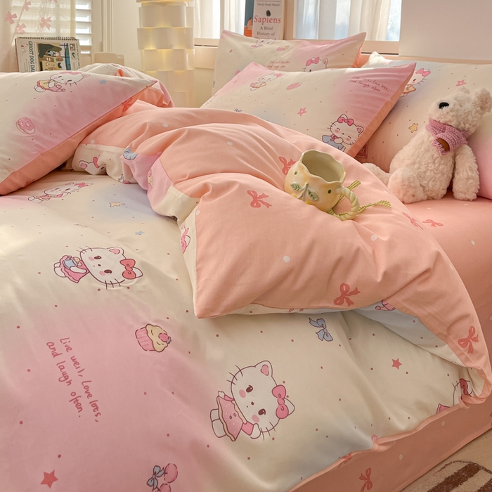 91家纺网 家纺一手货源 找家纺 2025新款全棉卡通小清新系列四件套 甜喵