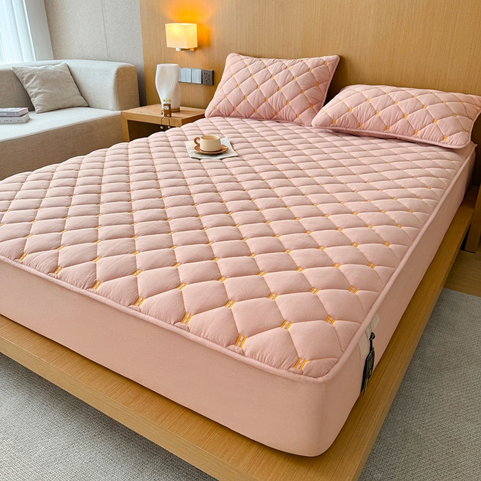 91家纺网 家纺一手货源 找家纺 3C 2024新款H全棉水洗棉床笠 浅豆沙