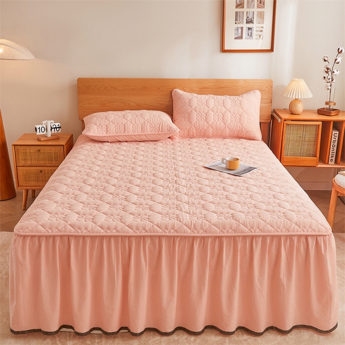 91家纺网 家纺一手货源 找家纺 （总）3C 2024新款全棉水洗棉夹棉床裙-四叶草系列