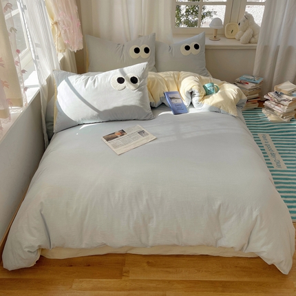 2025新款A类亲肤舒适软糯云柔水洗棉大眼睛毛巾绣混搭格子撞色系列四件套 大眼海盐奶黄