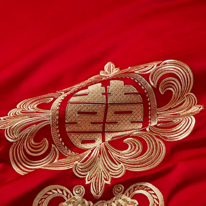 91家纺网 家纺一手货源 找家纺 东方合美（原：皇家传奇） 2023新款40s全工艺喷气刺绣纯棉婚庆多件套-系列三 福喜龙凤