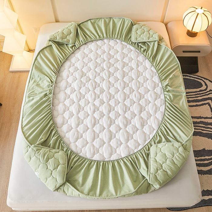 91家纺网 家纺一手货源 找家纺 3C 2025新款全棉水洗棉夹棉床笠-梦屿系列 梦屿 抹茶绿