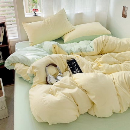 91家纺网 家纺一手货源 找家纺 （总）森璐 2025新款水洗棉双拼四件套宿舍三件套床单被套枕套