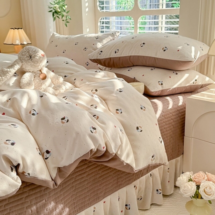 韩约家纺 2025新款简约款1针织双层纱床盖四件套 波波狗（简约款）