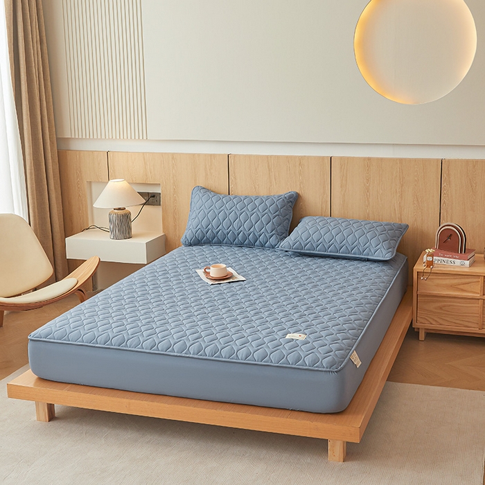 91家纺网 家纺一手货源 找家纺 3C 2025新款A类菱形格防水隔脏床笠-卡诺 卡诺-蔚蓝