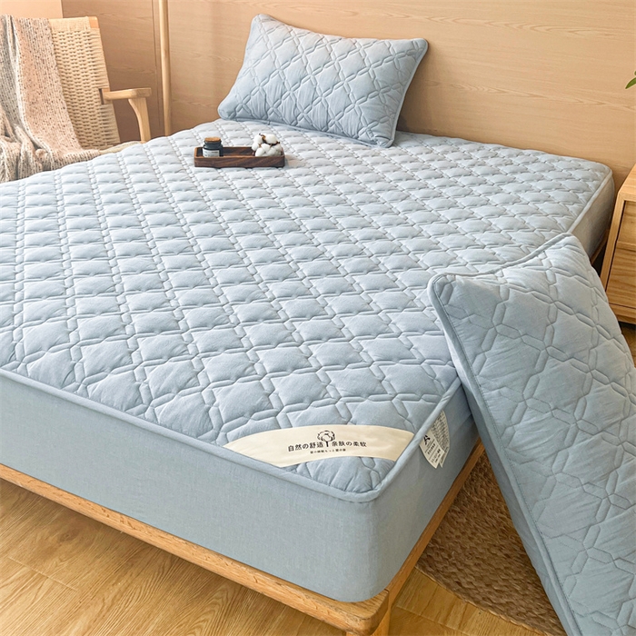 91家纺网 家纺一手货源 找家纺 3C 2024新款A类全棉抗菌防水床笠 全棉防水-浅蓝色