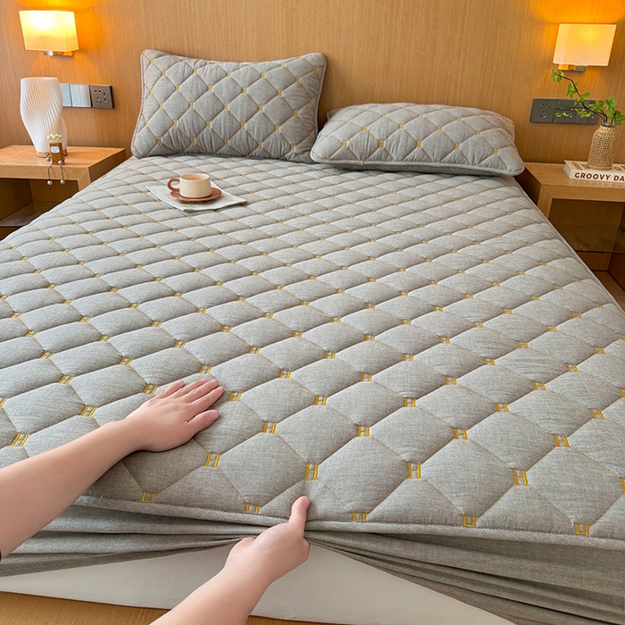 91家纺网 家纺一手货源 找家纺 3C 2024新款H全棉水洗棉床笠 冰山灰