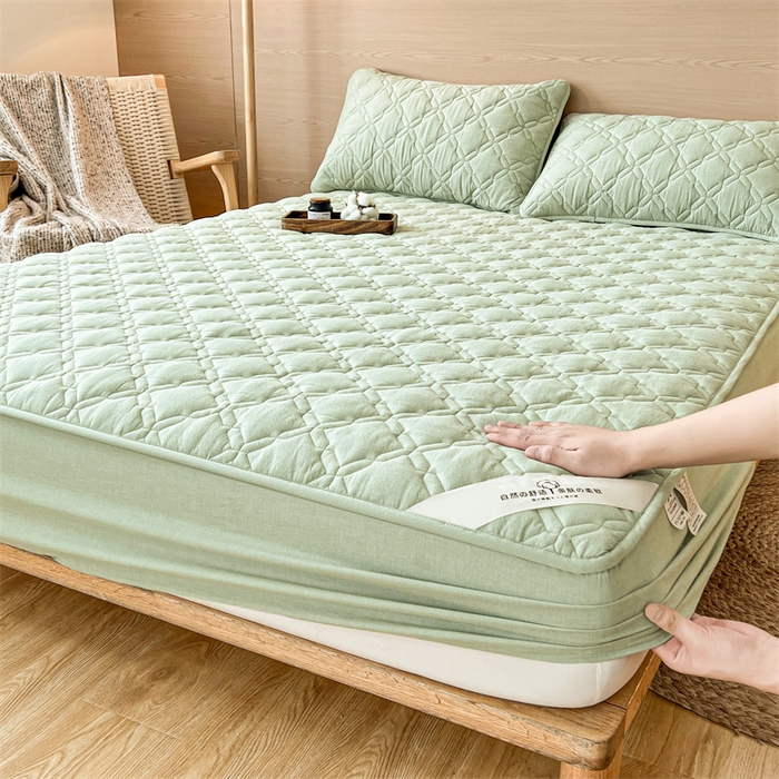 91家纺网 家纺一手货源 找家纺 3C 2024新款A类全棉抗菌防水床笠 全棉防水-抹茶绿
