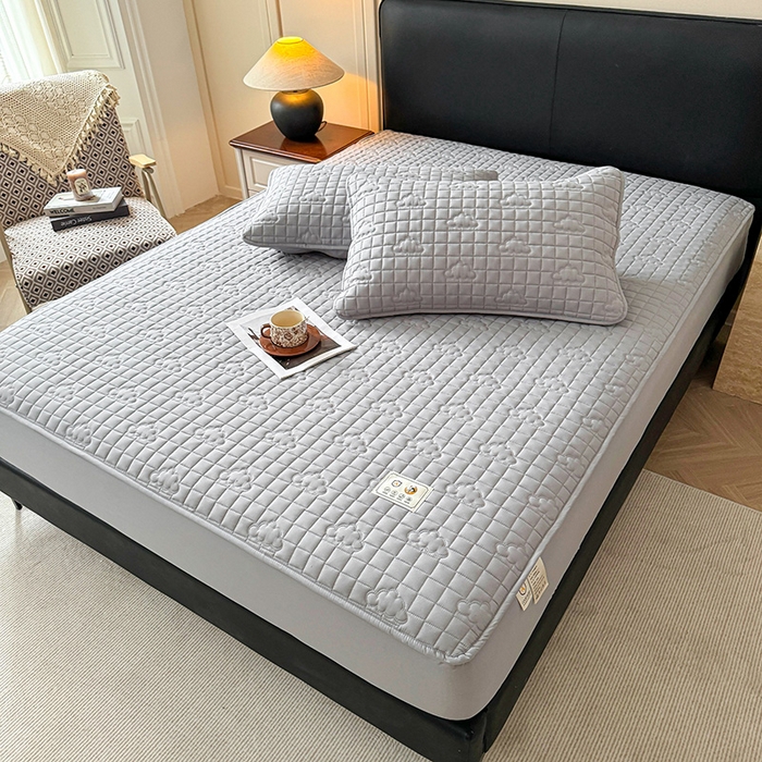 91家纺网 家纺一手货源 找家纺 3C 2025新款A类亲肤夹棉床笠-小云朵 小云朵 星辰灰