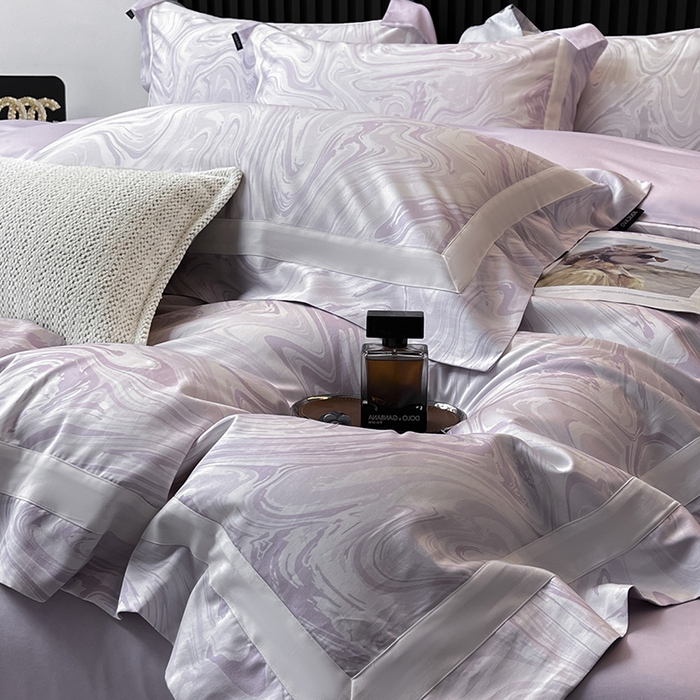 91家纺网 家纺一手货源 找家纺 春夏爆款全棉数码印花四件套纯棉轻奢风长绒棉床单被套时尚床上用品浮影 SM浮影-风信紫