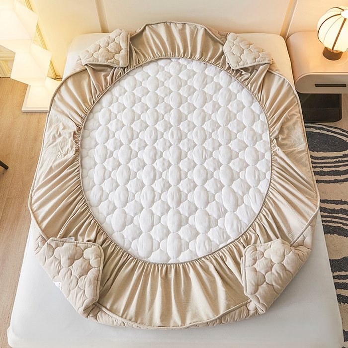 91家纺网 家纺一手货源 找家纺 3C 2025新款全棉水洗棉夹棉床笠-梦屿系列 梦屿 清新灰