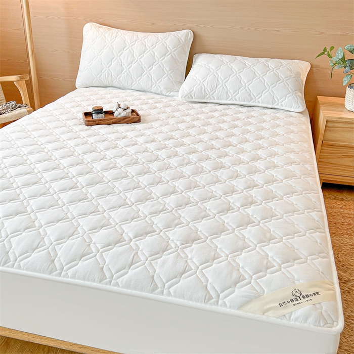 91家纺网 家纺一手货源 找家纺 3C 2024新款A类全棉抗菌防水床笠 全棉防水-珍珠白