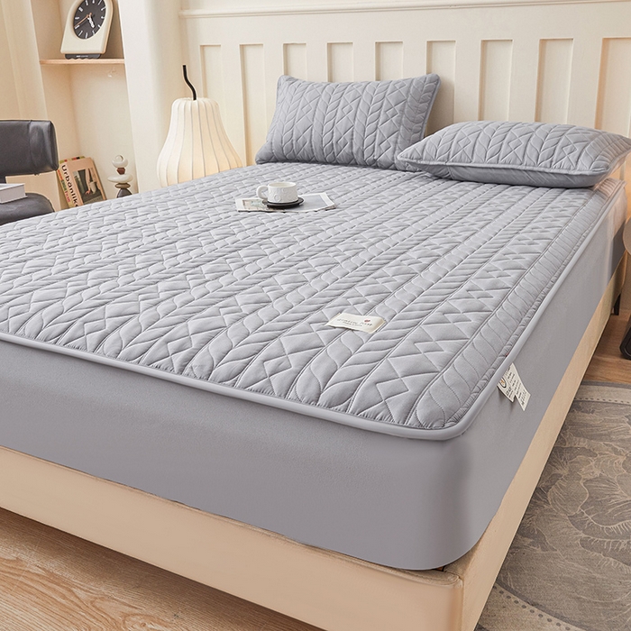 91家纺网 家纺一手货源 找家纺 3C 2025新款A类亲肤夹棉床笠-麦穗格 麦穗格 星辰灰