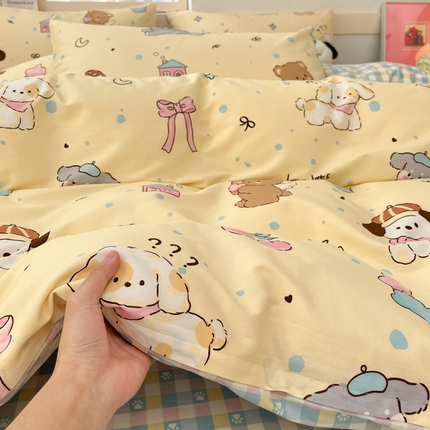 2025新款全棉卡通小清新系列四件套 好奇狗