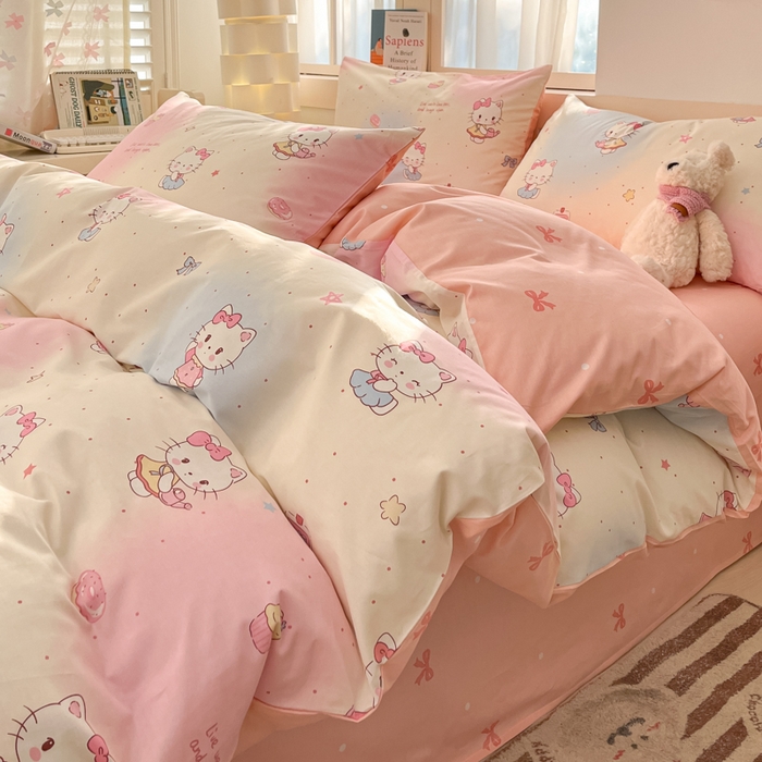 91家纺网 家纺一手货源 找家纺 2025新款全棉卡通小清新系列四件套 甜喵