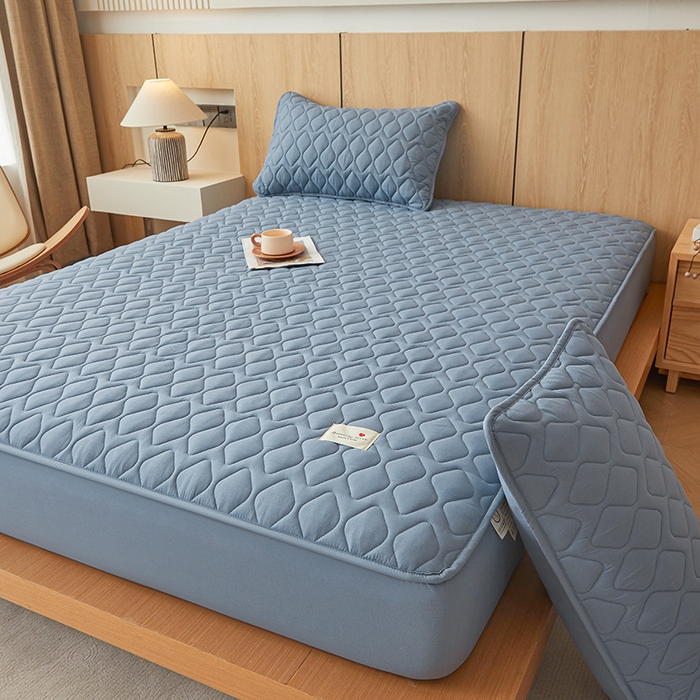 91家纺网 家纺一手货源 找家纺 3C 2025新款A类菱形格防水隔脏床笠-卡诺 卡诺-蔚蓝