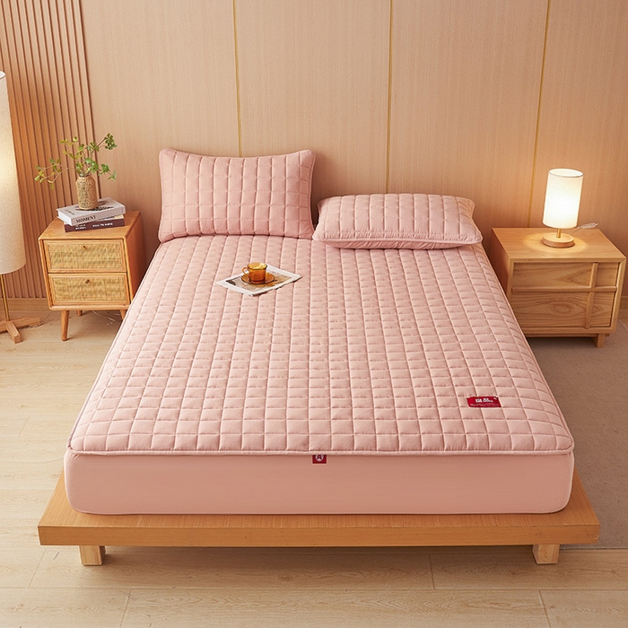 91家纺网 家纺一手货源 找家纺 3C 2025新款全棉水洗棉夹棉床笠-良品 良品 浅豆沙