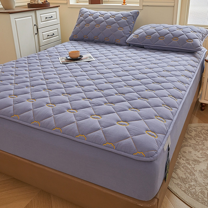 91家纺网 家纺一手货源 找家纺 3C 2024新款云朵全棉水洗棉床笠 云朵 蓝灰