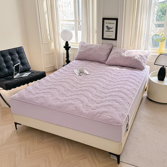 91家纺网 家纺一手货源 找家纺 3C 2024新款全棉水洗棉夹棉玫瑰床笠-花语系列 花语 优雅紫