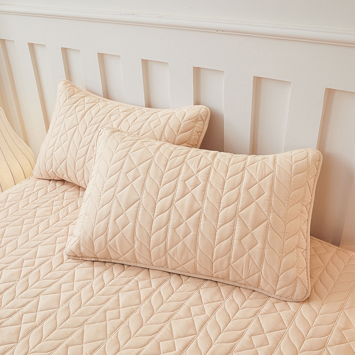 91家纺网 家纺一手货源 找家纺 3C 2025新款A类亲肤夹棉床笠-麦穗格 麦穗格 浅卡其