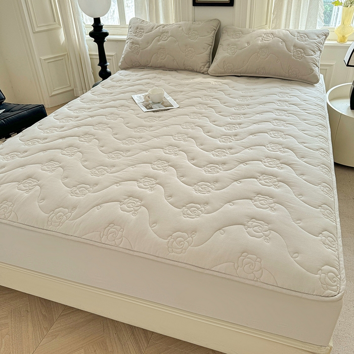 91家纺网 家纺一手货源 找家纺 3C 2024新款全棉水洗棉夹棉玫瑰床笠-花语系列 花语 烟雾灰