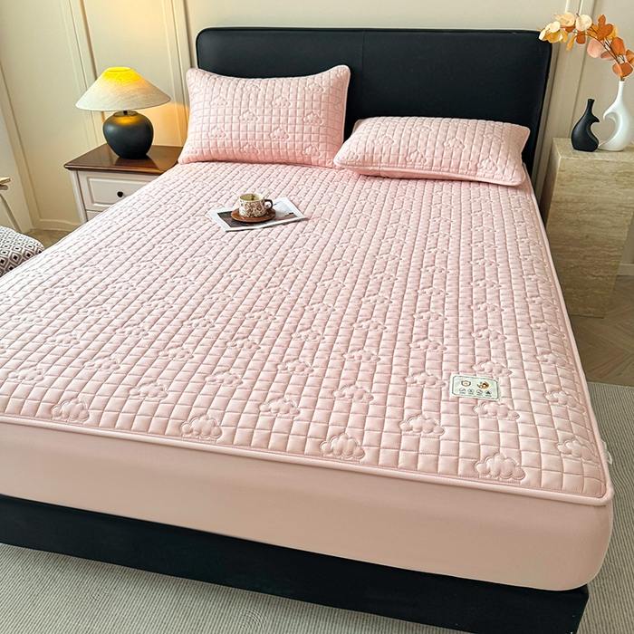 91家纺网 家纺一手货源 找家纺 3C 2025新款A类亲肤夹棉床笠-小云朵 小云朵 胭脂粉