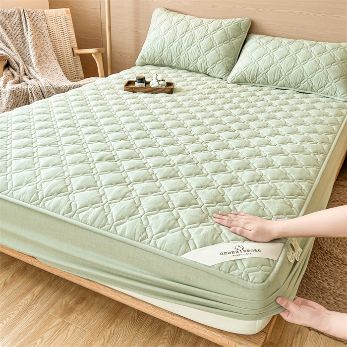 91家纺网 家纺一手货源 找家纺 3C 2024新款A类全棉抗菌防水床笠 全棉防水-抹茶绿