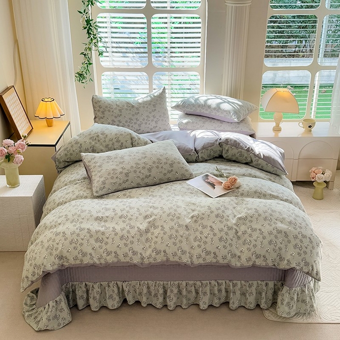 91家纺网 家纺一手货源 找家纺 韩约家纺 2025新款简约款1针织双层纱床盖四件套 婉君（简约款）