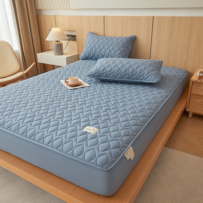 91家纺网 家纺一手货源 找家纺 3C 2025新款A类菱形格防水隔脏床笠-卡诺 卡诺-蔚蓝