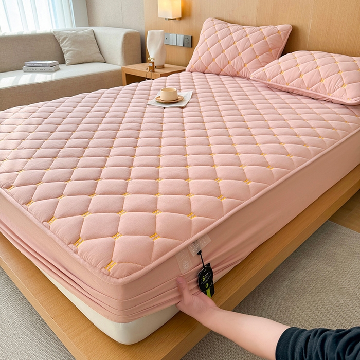 91家纺网 家纺一手货源 找家纺 3C 2024新款H全棉水洗棉床笠 浅豆沙