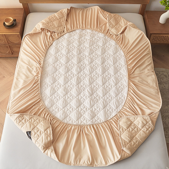 91家纺网 家纺一手货源 找家纺 3C 2025新款A类亲肤夹棉床笠-花叶 花叶 浅卡其