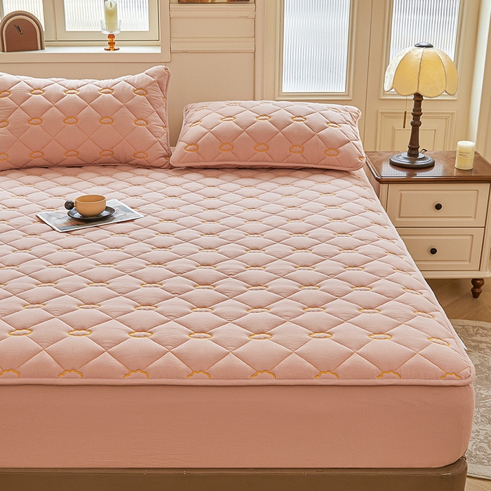 91家纺网 家纺一手货源 找家纺 3C 2024新款云朵全棉水洗棉床笠 云朵 浅豆沙