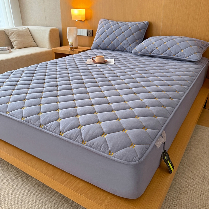 91家纺网 家纺一手货源 找家纺 3C 2024新款H全棉水洗棉床笠 蓝灰