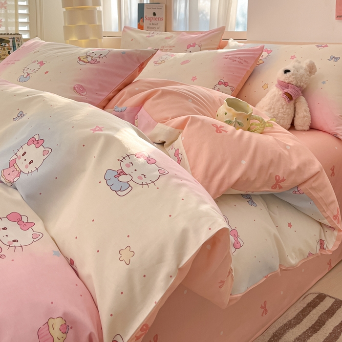 91家纺网 家纺一手货源 找家纺 2025新款全棉卡通小清新系列四件套 甜喵