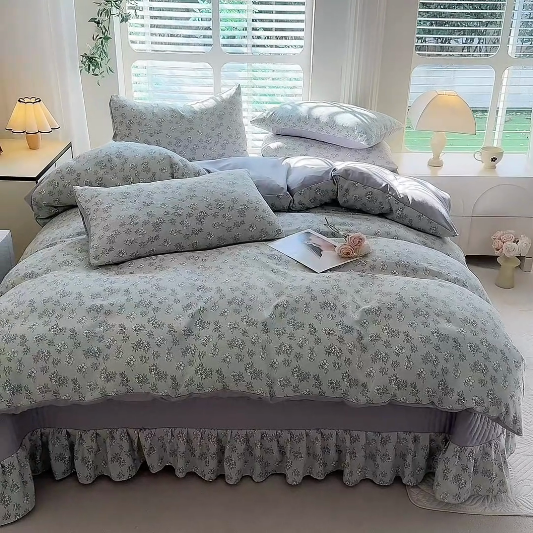 91家纺网 家纺一手货源 找家纺 韩约家纺 2025新款简约款1针织双层纱床盖四件套 婉君（简约款）