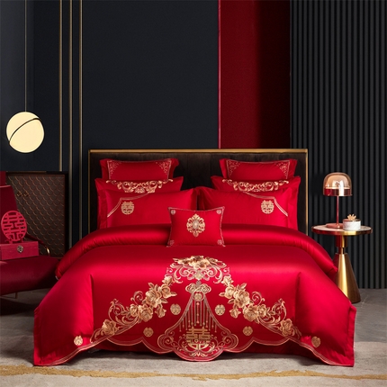 91家纺网 家纺一手货源 找家纺 东方合美（原：皇家传奇） 2023新款40s全工艺喷气刺绣纯棉婚庆多件套-系列三 花开富贵