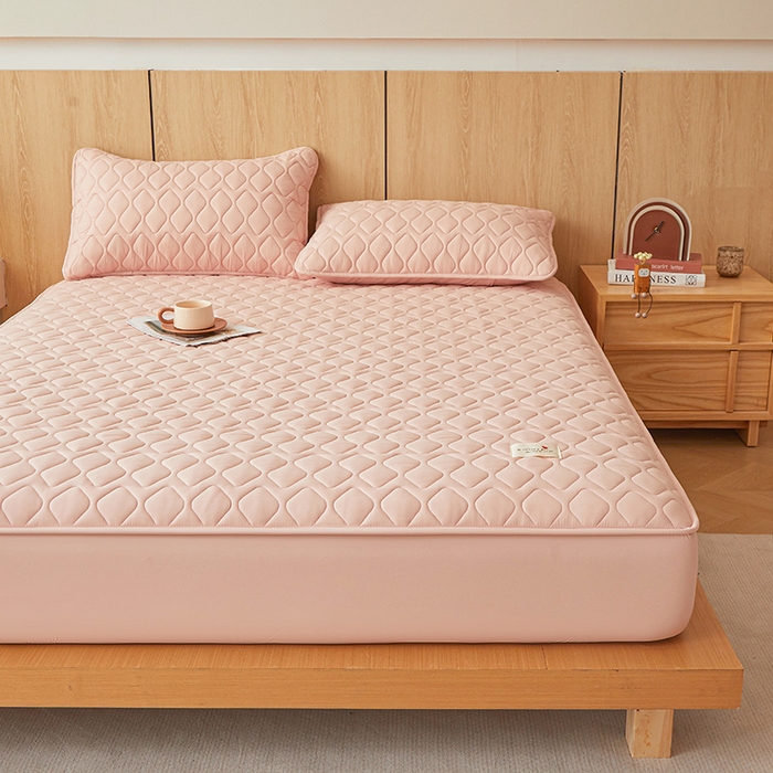 91家纺网 家纺一手货源 找家纺 3C 2025新款A类菱形格防水隔脏床笠-卡诺 卡诺-柔粉