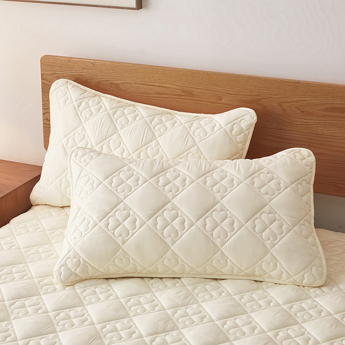 91家纺网 家纺一手货源 找家纺 3C 2025新款A类亲肤夹棉床笠-花叶 花叶 珍珠白