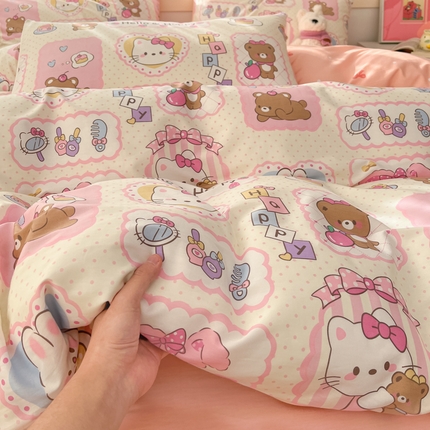 2025新款全棉卡通小清新系列四件套 粉粉猫