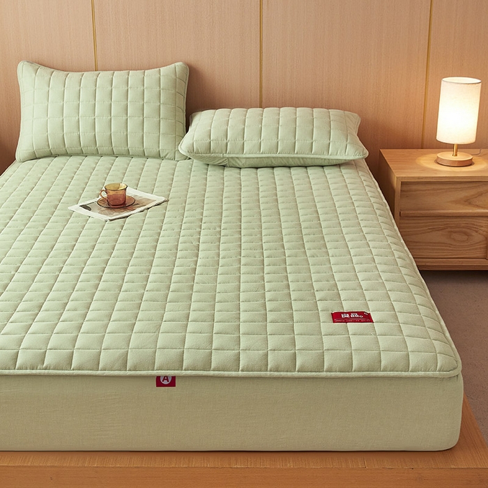 91家纺网 家纺一手货源 找家纺 3C 2025新款全棉水洗棉夹棉床笠-良品 良品 抹茶绿