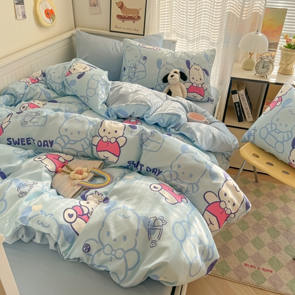 2025新款可爱卡通AB版水洗棉印花四件套 茶椰丸子