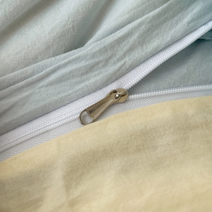 91家纺网 家纺一手货源 找家纺 2025新款A类亲肤舒适软糯云柔水洗棉大眼睛毛巾绣混搭格子撞色系列四件套 大眼海盐奶黄